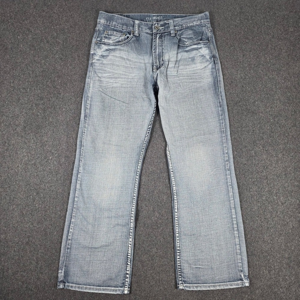 VTG Flypaper Boot Cut Jeans Mens Fits 32x29 Faded Whiskered Flap Pocket Y2K